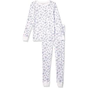imageAmazon Essentials Womens SlimFit Cotton Waffle Knit LongSleeve Thermal Pajama SetWhite Floral