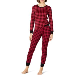 imageAmazon Essentials Womens SnugFit Cotton Sleepwear Pajama Set Available in Plus SizeCherry RedBlack  Classic Buffalo Plaid