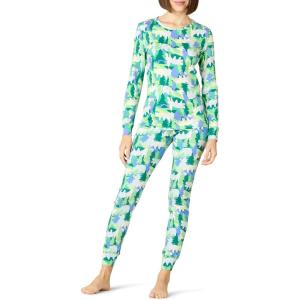 imageAmazon Essentials Womens SnugFit Cotton Sleepwear Pajama Set Available in Plus SizeEmerald GreenIvory  Holiday Bear Camo