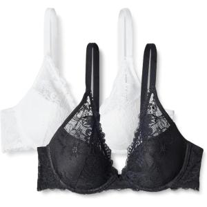 imageAmazon Essentials Womens Stretch Galloon Lace Lined Wired Deep Plunge BraBlackWhite