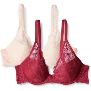 imageAmazon Essentials Womens Stretch Galloon Lace Lined Wired Deep Plunge BraBurgundySoft Petal
