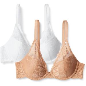 imageAmazon Essentials Womens Stretch Galloon Lace Lined Wired Deep Plunge BraWashed BronzeWhite