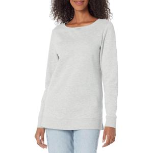 imageAmazon Essentials womens OpenNeck LooseFit Fleece Tunic SweatshirtLight Grey Heather