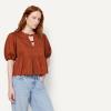 imageAmazon Essentials Womens Cotton Sateen RelaxedFit Peplum BlouseBrick Red