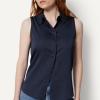 imageAmazon Essentials Womens RegularFit Sleeveless ButtonDown BlouseNavy