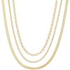 imageAmazon Essentials 14K Paperclip Station and Herringbone Chain 3 Row Layered Necklace 16 18 20Yellow Gold