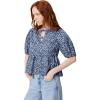 imageAmazon Essentials Womens Cotton Sateen RelaxedFit Peplum BlouseNavy Powder Blue Leafy Ditsy