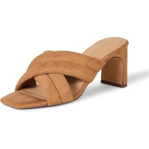 imageAmazon Essentials Womens Crossover Block Heeled Mules Sandal with Padded Straps and Memory Foam InsoleTan Faux Microsuede
