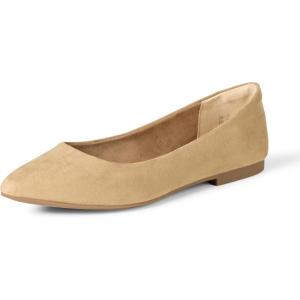 imageAmazon Essentials Womens PointedToe Ballet FlatsBeige Microsuede