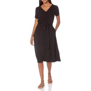 imageAmazon Essentials Womens ShortSleeve Midi Button Front Tie DressBlack