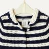 imageAmazon Essentials x Sofia Grainge Toddlers and Baby Girls Cotton Short Sleeve Button Front Sweater with Peter Pan CollarIvory Navy Polo Stripe