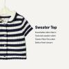 imageAmazon Essentials x Sofia Grainge Toddlers and Baby Girls Cotton Short Sleeve Button Front Sweater with Peter Pan CollarIvory Navy Polo Stripe