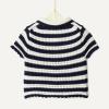 imageAmazon Essentials x Sofia Grainge Toddlers and Baby Girls Cotton Short Sleeve Button Front Sweater with Peter Pan CollarIvory Navy Polo Stripe