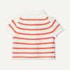 imageAmazon Essentials x Sofia Grainge Toddlers and Baby Girls Cotton Short Sleeve Button Front Sweater with Peter Pan CollarIvory Red Uneven Stripe