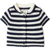 imageAmazon Essentials x Sofia Grainge Toddlers and Baby Girls Cotton Short Sleeve Button Front Sweater with Peter Pan CollarIvory Navy Polo Stripe