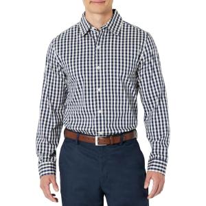imageAmazon Essentials Mens Slim Fit Long Sleeve Wrinkle Resistant Stretch Dress ShirtWhite Gingham