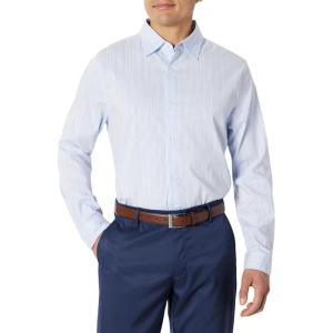imageAmazon Essentials Mens Slim Fit Long Sleeve Wrinkle Resistant Stretch Dress ShirtWhite Pinstripe