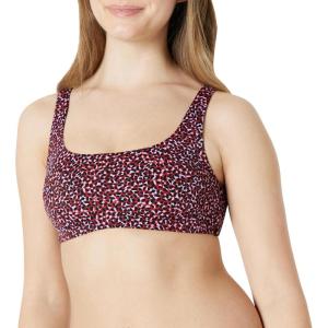 imageAmazon Essentials Womens Squareneck Swim Bikini TopBrick Red Lilac Leopard