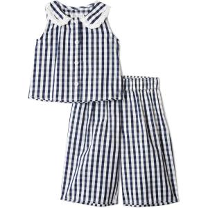 imageAmazon Essentials x Sofia Grainge Toddlers and Baby Girls Cotton Sateen Sleeveless Top and Pants Play SetNavy Gingham