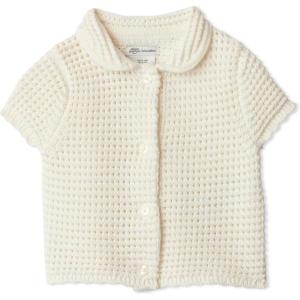 imageAmazon Essentials x Sofia Grainge Toddlers and Baby Girls Cotton Short Sleeve Button Front Sweater with Peter Pan CollarIvory
