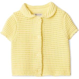 imageAmazon Essentials x Sofia Grainge Toddlers and Baby Girls Cotton Short Sleeve Button Front Sweater with Peter Pan CollarLight Yellow