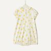 imageAmazon Essentials x Sofia Grainge Baby Girls Cotton Short Sleeve Romper with Peter Pan CollarLemonUneven Stripe