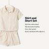 imageAmazon Essentials x Sofia Grainge Toddlers and Baby Boys Cotton Linen Short Sleeve Shirt amp Shorts Play SetTaupe Even Stripe