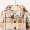 imageAmazon Essentials x Sofia Grainge Toddlers and Baby Boys Sherpa Fleece Overshirt JacketIvory Light Caramel Simple Plaid