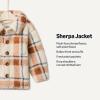 imageAmazon Essentials x Sofia Grainge Toddlers and Baby Boys Sherpa Fleece Overshirt JacketIvory Light Caramel Simple Plaid