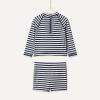 imageAmazon Essentials x Sofia Grainge Toddlers and Baby Boys TwoPiece Long Sleeve Rashguard and Shorts SetIvory Navy Even Stripe