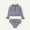 imageAmazon Essentials x Sofia Grainge Toddlers and Baby Girls TwoPiece Long Sleeve Rashguard Set MultipacksIvory Navy Even Stripe