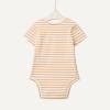 imageAmazon Essentials x Sofia Grainge Unisex Babies Short Sleeve Crewneck BodysuitIvoryLight CamelStripe
