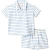 imageAmazon Essentials x Sofia Grainge Toddlers and Baby Boys Cotton Pique Short Sleeve Shirt amp Shorts Play SetBlue Uneven Thin Stripe
