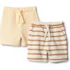 imageAmazon Essentials x Sofia Grainge Toddlers and Baby Boys PullOn Knit French Terry Shorts Pack of 2Pale YellowStripe