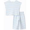 imageAmazon Essentials x Sofia Grainge Toddlers and Baby Girls Cotton Pique Short Sleeve TShirt amp Pants Play SetBlue Uneven Thin Stripe