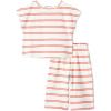 imageAmazon Essentials x Sofia Grainge Toddlers and Baby Girls Cotton Pique Short Sleeve TShirt amp Pants Play SetRed Double Stripe