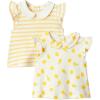 imageAmazon Essentials x Sofia Grainge Toddlers and Baby Girls Cotton Short Sleeve Blouses with Ruffles Pack of 2LemonUneven Stripe