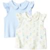 imageAmazon Essentials x Sofia Grainge Toddlers and Baby Girls Cotton Short Sleeve Blouses with Ruffles Pack of 2Light BlueBouquets