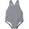 imageAmazon Essentials x Sofia Grainge Toddlers and Baby Girls OnePiece Swimsuit with Crisscross Straps Ruffle DetailIvory Navy Even Stripe