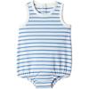 imageAmazon Essentials x Sofia Grainge Unisex Babies Cotton Bubble BodysuitBlue Ivory Uneven Stripe