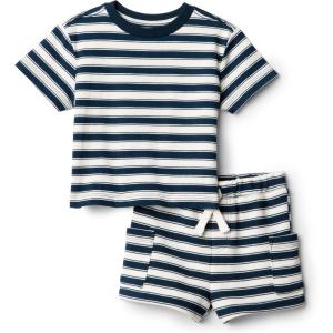 imageAmazon Essentials x Sofia Grainge Babies Toddlers and Boys TShirt and Short Play Set MultipacksIvory Navy Stripe