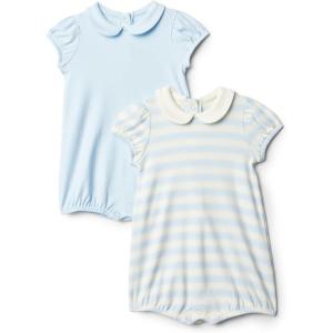 imageAmazon Essentials x Sofia Grainge Baby Girls Cotton Short Sleeve Romper with Peter Pan CollarLight BlueStripe