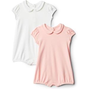 imageAmazon Essentials x Sofia Grainge Baby Girls Cotton Short Sleeve Romper with Peter Pan CollarLight PinkWhite