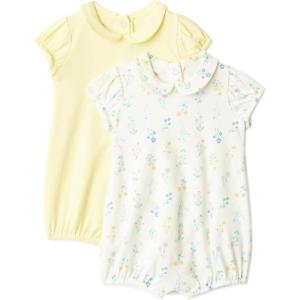 imageAmazon Essentials x Sofia Grainge Baby Girls Cotton Short Sleeve Romper with Peter Pan CollarLight YellowBouquets
