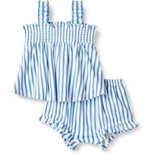 imageAmazon Essentials x Sofia Grainge Baby Girls Cotton Sleeveless Shirt and Shorts Play SetBlue Stripe