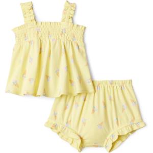 imageAmazon Essentials x Sofia Grainge Baby Girls Cotton Sleeveless Shirt and Shorts Play SetLight Yellow Ice Cream
