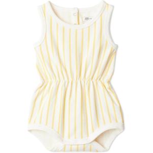 imageAmazon Essentials x Sofia Grainge Baby Girls Lightweight French Terry Sleeveless Shorts RomperGolden Yellow Uneven Stripe