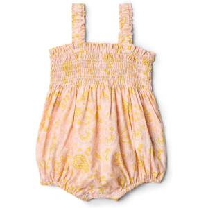 imageAmazon Essentials x Sofia Grainge Baby Girls Woven Sleeveless Ruffle RomperShell Pink Ornate Paisley