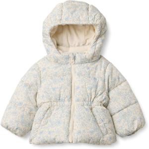 imageAmazon Essentials x Sofia Grainge Girls WaterRepellent Hooded Puffer JacketIvory Dusty Blue Outlined Blooms