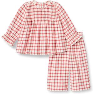 imageAmazon Essentials x Sofia Grainge Toddler and Baby Girls Long Sleeve Flannel SetIvory Raspberry Red Windowpane